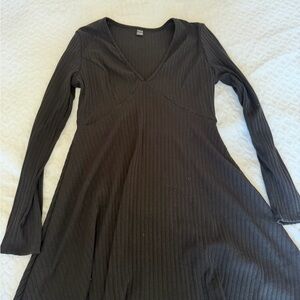 SHEIN Black Long Sleeve Ribbed Dress